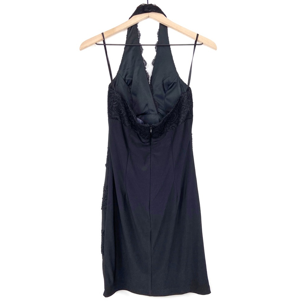 Betsy & Adam Halter Lace Tiered V-Neck Black Dress - Picture 2 of 7